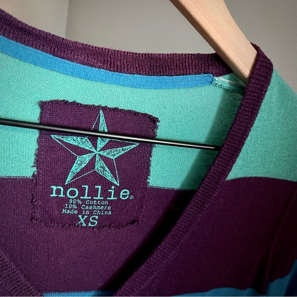 • Nollie Part Cashmere V-neck Striped Sweater • - Picture 7 of 7